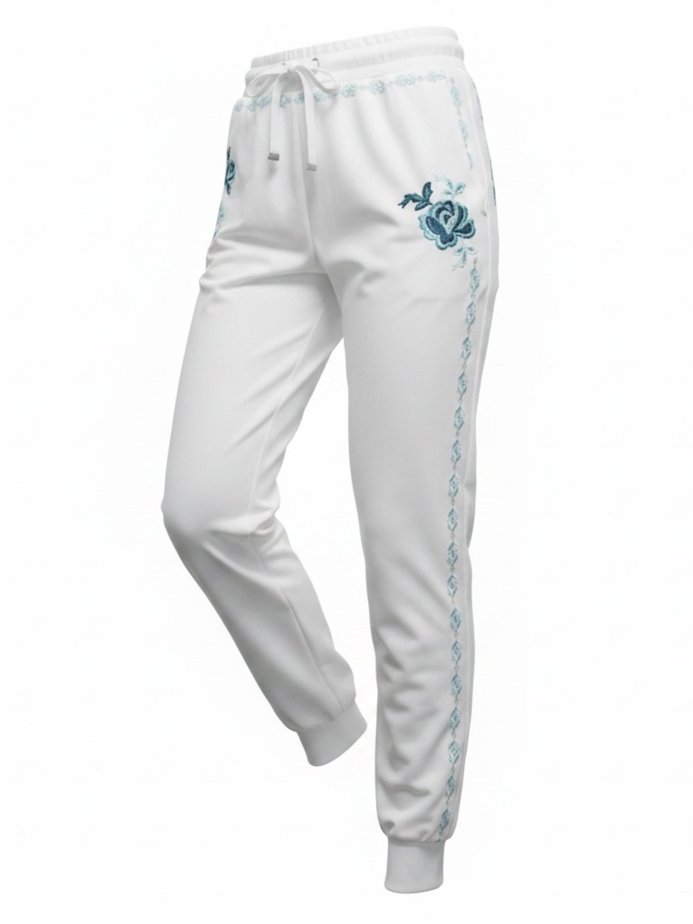 Sundance Faded Fields White Joggers Blue Floral Embroidered Size Medium - Picture 2 of 13